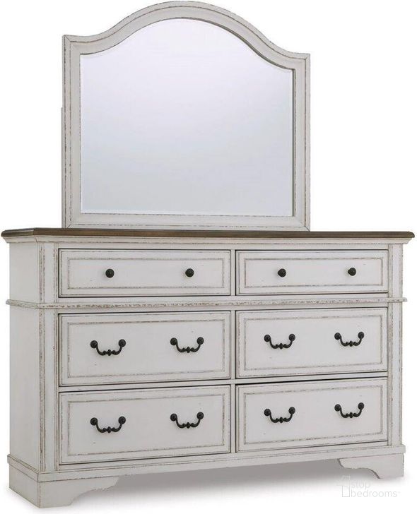 The appearance of Brollyn Dresser and Mirror In Chipped White designed by Signature Design by Ashley in the traditional interior design. This chipped white piece of furniture  was selected by 1StopBedrooms from Brollyn Collection to add a touch of cosiness and style into your home. Sku: B773-31;B773-36. Material: Wood. Product Type: Dresser and Mirror. Image1
