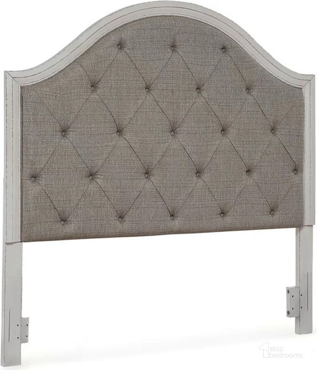 The appearance of Brollyn Two-Tone Queen Upholstered Panel Headboard Only designed by Signature Design by Ashley in the traditional interior design. This two-tone piece of furniture  was selected by 1StopBedrooms from Brollyn Collection to add a touch of cosiness and style into your home. Sku: B773-57. Material: Fabric. Product Type: Headboard. Bed Size: Queen. Image1