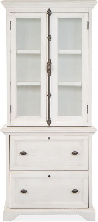 The appearance of Bronwyn Lateral File With Hutch designed by Magnussen in the transitional interior design. This white piece of furniture  was selected by 1StopBedrooms from Bronwyn Collection to add a touch of cosiness and style into your home. Sku: H4436-40;H4436-41. Product Type: Lateral Filing Cabinet. Material: Pine. Image1
