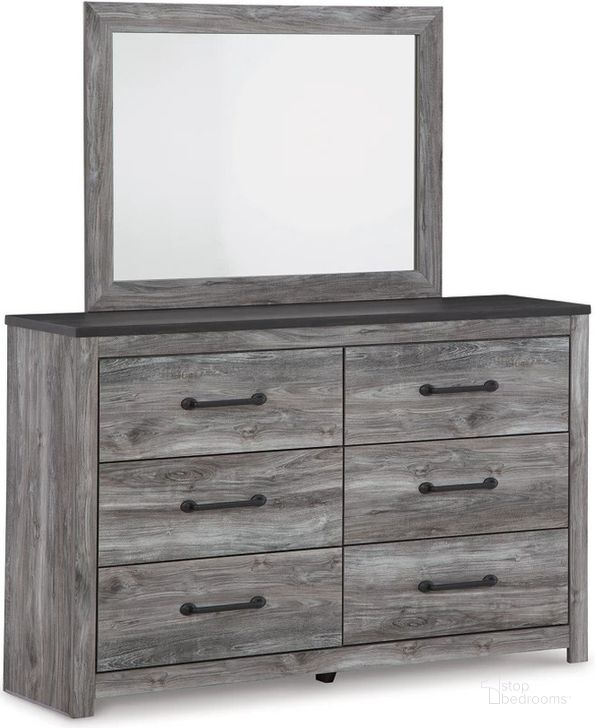 The appearance of Bronyan Dresser and Mirror In Dark Gray designed by Signature Design by Ashley in the modern / contemporary interior design. This dark gray piece of furniture  was selected by 1StopBedrooms from Bronyan Collection to add a touch of cosiness and style into your home. Sku: B1290-31;B1290-36. Material: Wood. Product Type: Dresser and Mirror. Image1