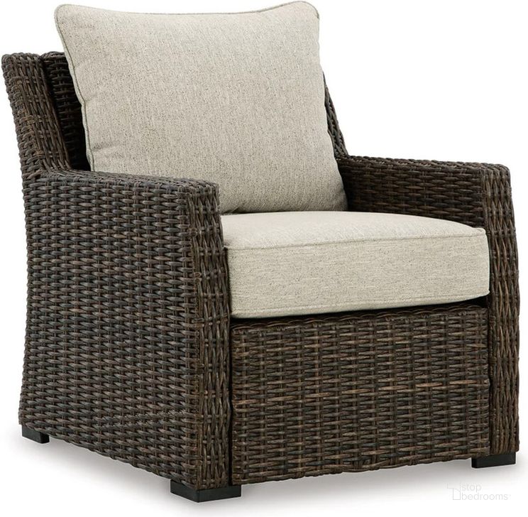 The appearance of Brook Ranch Brown Lounge Chair With Cushion designed by Signature Design by Ashley in the transitional interior design. This brown piece of furniture  was selected by 1StopBedrooms from Brook Ranch Collection to add a touch of cosiness and style into your home. Sku: P465-820. Material: Fabric. Product Type: Outdoor Lounge Chair. Image1