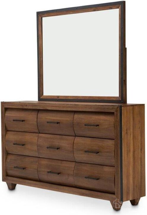 The appearance of Brooklyn Walk Burnt Umber Dresser and Mirror KI-BRKW050-60-408 designed by AICO in the industrial interior design. This burnt umber piece of furniture  was selected by 1StopBedrooms from Brooklyn Walk Collection to add a touch of cosiness and style into your home. Sku: KI-BRKW050-408;KI-BRKW060-408. Product Type: Dresser and Mirror. Material: Wood Veneer. Image1