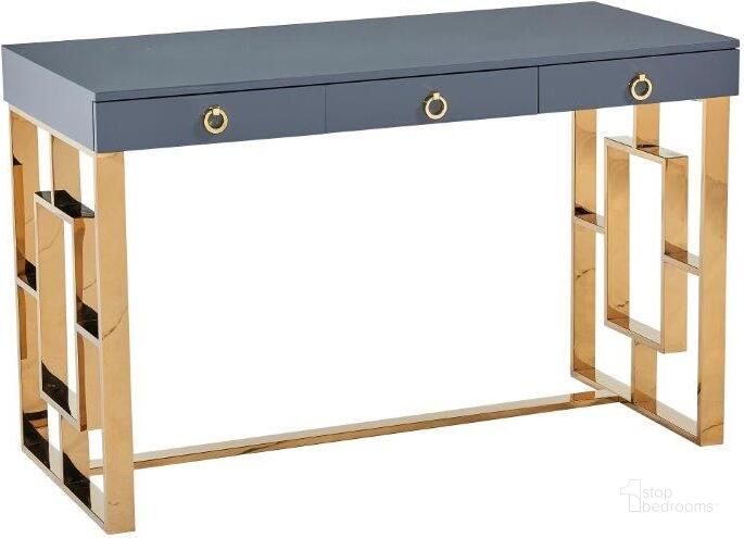 The appearance of Brooks 3 Drawer Wood And Stainless Steel Frame Writing Desk In Gray And Gold designed by Best Master Furniture in the modern / contemporary interior design. This gray and gold piece of furniture  was selected by 1StopBedrooms from Brooks Collection to add a touch of cosiness and style into your home. Sku: BA211GG. Material: Metal. Product Type: Writing Desk. Image1