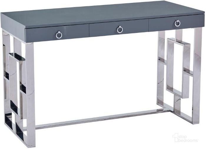The appearance of Brooks 3 Drawer Wood And Stainless Steel Frame Writing Desk In Gray And Silver designed by Best Master Furniture in the modern / contemporary interior design. This gray/silver piece of furniture  was selected by 1StopBedrooms from Brooks Collection to add a touch of cosiness and style into your home. Sku: BA211GS. Material: Metal. Product Type: Writing Desk. Image1