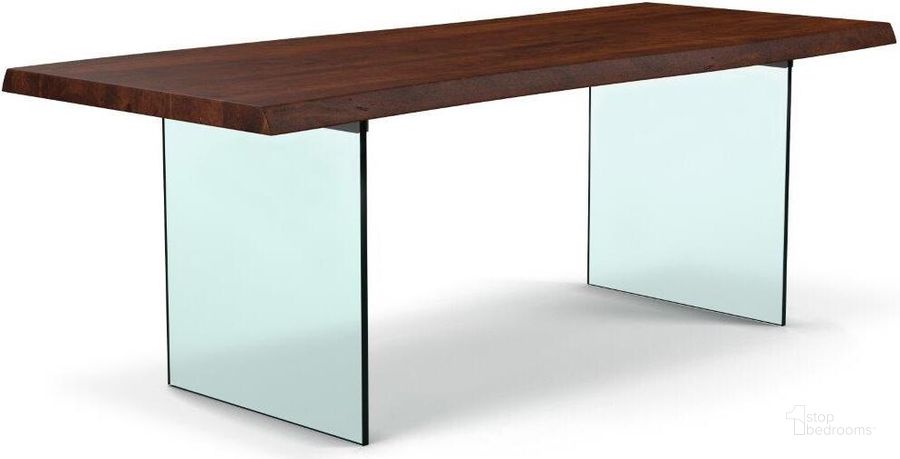 The appearance of Brooks 40 Inch x 79 Inch Glass Base Dining Table In Americano Top And Clear Glass Base designed by Urbia in the modern / contemporary interior design. This americano piece of furniture  was selected by 1StopBedrooms from Brooks Collection to add a touch of cosiness and style into your home. Sku: IL-BRO-DT-079AM-0101. Table Base Style: Double Pedestal. Material: Wood. Product Type: Dining Table. Table Top Shape: Rectangular. Size: 79". Image1
