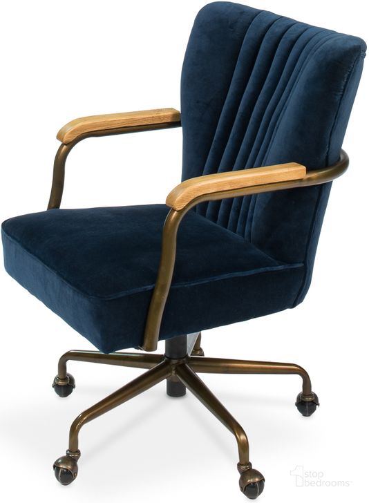 The appearance of Brooks Blue Velvet Swivel Chair designed by Sarreid in the traditional interior design. This blue piece of furniture  was selected by 1StopBedrooms from Brooks Collection to add a touch of cosiness and style into your home. Sku: 30615. Product Type: Office Chair. Image1