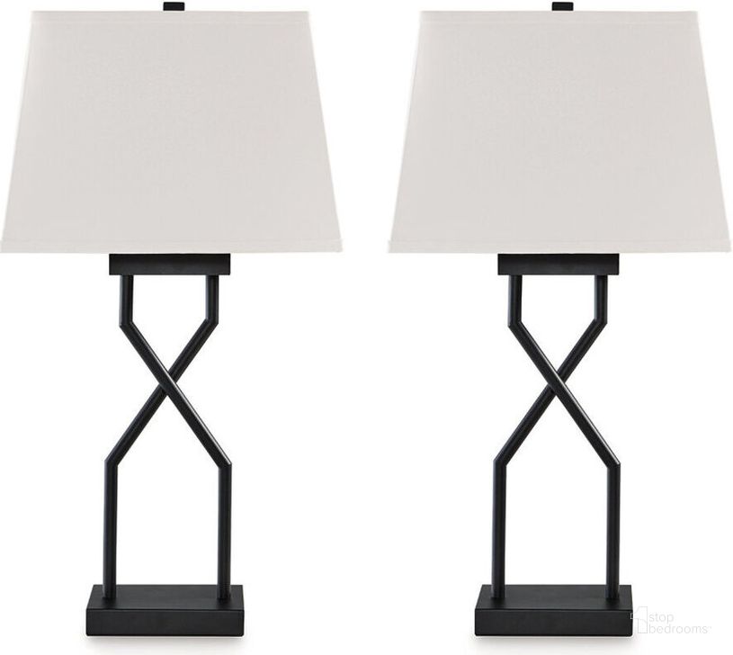 The appearance of Brookthrone Black Metal Table Lamp Set of 2 designed by Signature Design by Ashley in the modern / contemporary interior design. This black piece of furniture  was selected by 1StopBedrooms from Brookthrone Collection to add a touch of cosiness and style into your home. Sku: L204514. Material: Metal. Product Type: Table Lamp. Image1
