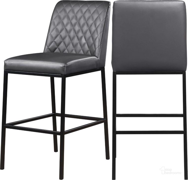 The appearance of Bryce Grey Faux Leather Stool Set of 2 designed by Meridian in the modern / contemporary interior design. This grey faux leather piece of furniture  was selected by 1StopBedrooms from Bryce Collection to add a touch of cosiness and style into your home. Sku: 919Grey-C. Material: Faux Leather. Product Type: Counter Height Chair. Image1