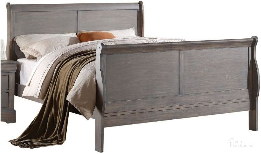 The appearance of Bryland Antique Grey Queen Sleigh Bed designed by Isaac Tahari in the transitional interior design. This gray piece of furniture  was selected by 1StopBedrooms from Bryland Collection to add a touch of cosiness and style into your home. Sku: 25500Q-HF;25501Q-R. Bed Type: Sleigh Bed. Material: Wood. Product Type: Sleigh Bed. Bed Size: Queen. Image1