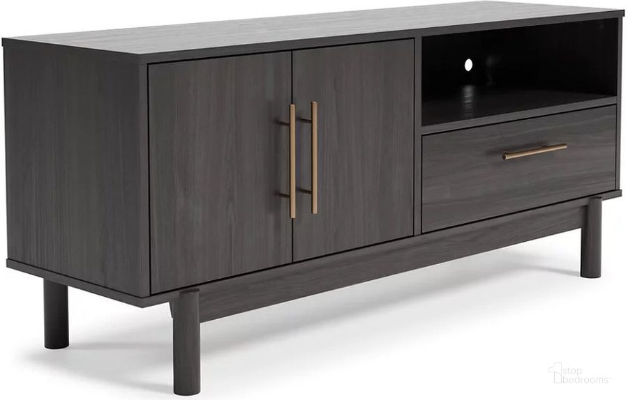 The appearance of Brymont Dark Gray Medium Tv Stand designed by Signature Design by Ashley in the modern / contemporary interior design. This dark gray piece of furniture  was selected by 1StopBedrooms from Brymont Collection to add a touch of cosiness and style into your home. Sku: EW1011-268. Material: Wood. Product Type: TV Stand. Image1