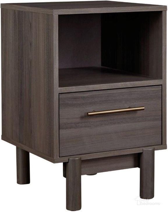 The appearance of Brymont Dark Gray Nightstand designed by Signature Design by Ashley in the transitional interior design. This dark gray piece of furniture  was selected by 1StopBedrooms from Brymont Collection to add a touch of cosiness and style into your home. Sku: EB1011-291. Material: Wood. Product Type: Nightstand. Image1