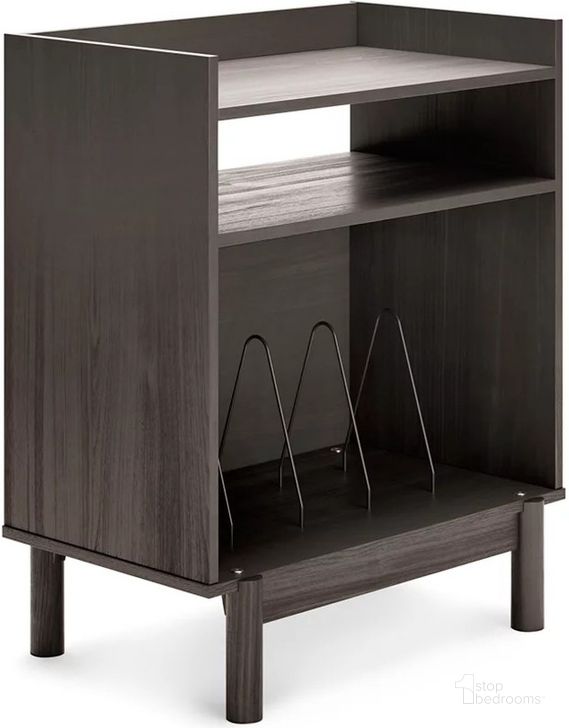 The appearance of Brymont Dark Gray Turntable Accent Console designed by Signature Design by Ashley in the modern / contemporary interior design. This dark gray piece of furniture  was selected by 1StopBedrooms from Brymont Collection to add a touch of cosiness and style into your home. Sku: EA1011-120. Material: Wood. Product Type: Console. Image1