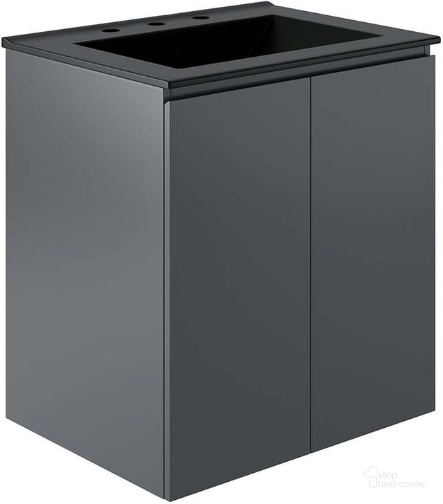 The appearance of Bryn 24 Inch  Wall-Mount Bathroom Vanity In Gray Black designed by Modway in the modern / contemporary interior design. This gray black piece of furniture  was selected by 1StopBedrooms from Bryn Collection to add a touch of cosiness and style into your home. Sku: EEI-5777-GRY-BLK. Material: Ceramic. Product Type: Bathroom Vanity. Image1