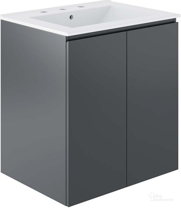 The appearance of Bryn 24 Inch  Wall-Mount Bathroom Vanity In Grey designed by Modway in the modern / contemporary interior design. This grey piece of furniture  was selected by 1StopBedrooms from Bryn Collection to add a touch of cosiness and style into your home. Sku: EEI-5777-GRY-WHI. Material: Ceramic. Product Type: Bathroom Vanity. Image1