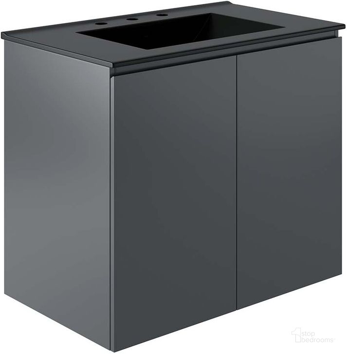 The appearance of Bryn 30 Inch  Wall-Mount Bathroom Vanity In Gray Black designed by Modway in the modern / contemporary interior design. This gray black piece of furniture  was selected by 1StopBedrooms from Bryn Collection to add a touch of cosiness and style into your home. Sku: EEI-5778-GRY-BLK. Material: Ceramic. Product Type: Bathroom Vanity. Image1