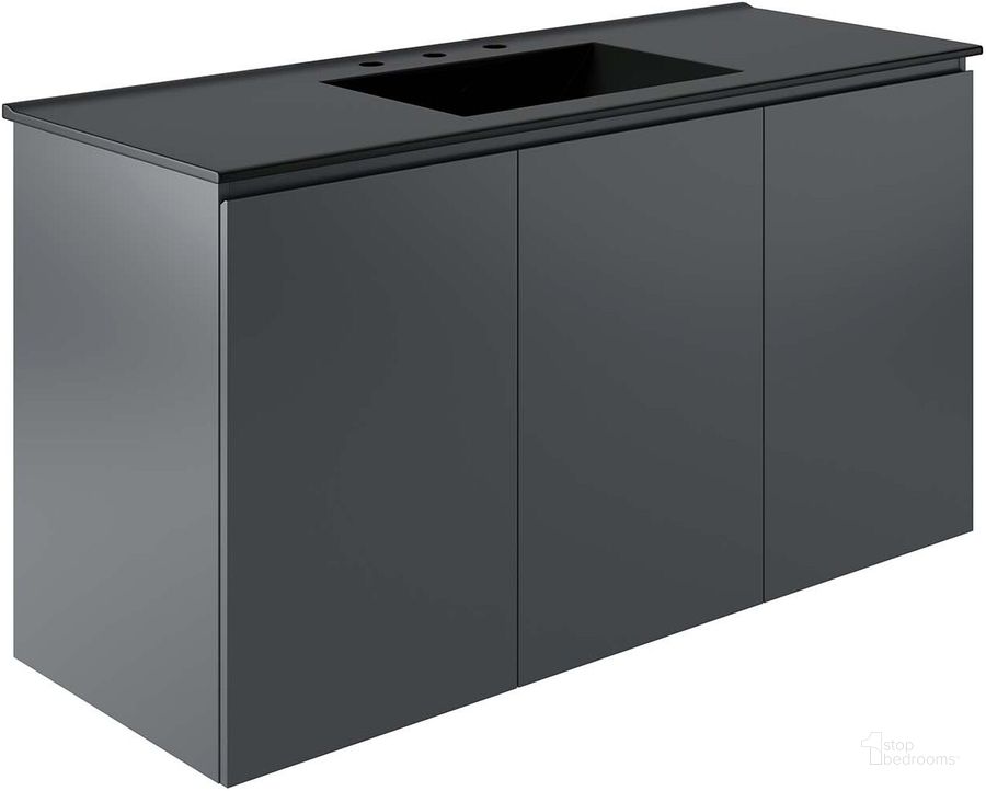 The appearance of Bryn 48 Inch  Wall-Mount Bathroom Vanity In Gray Black designed by Modway in the modern / contemporary interior design. This gray black piece of furniture  was selected by 1StopBedrooms from Bryn Collection to add a touch of cosiness and style into your home. Sku: EEI-5780-GRY-BLK. Material: Ceramic. Product Type: Bathroom Vanity. Image1