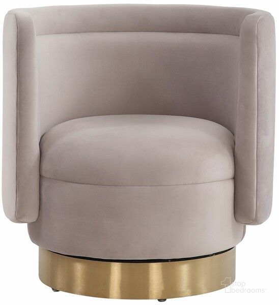 The appearance of Brynlee Swivel Accent Chair In Pale Taupe And Gold designed by Safavieh Couture in the glam interior design. This taupe piece of furniture  was selected by 1StopBedrooms from Brynlee Collection to add a touch of cosiness and style into your home. Sku: SFV4721B. Material: Wood. Product Type: Accent Chair. Image1