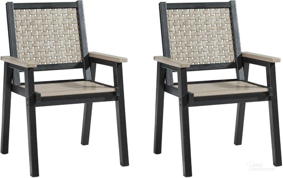 The appearance of Brynley Driftwood/Black Outdoor Dining Chair Set of 2 designed by FineForm in the modern / contemporary interior design. This driftwood/black piece of furniture  was selected by 1StopBedrooms from Brynley Collection to add a touch of cosiness and style into your home. Sku: P384-603A. Product Type: Outdoor Dining Chair. Image1