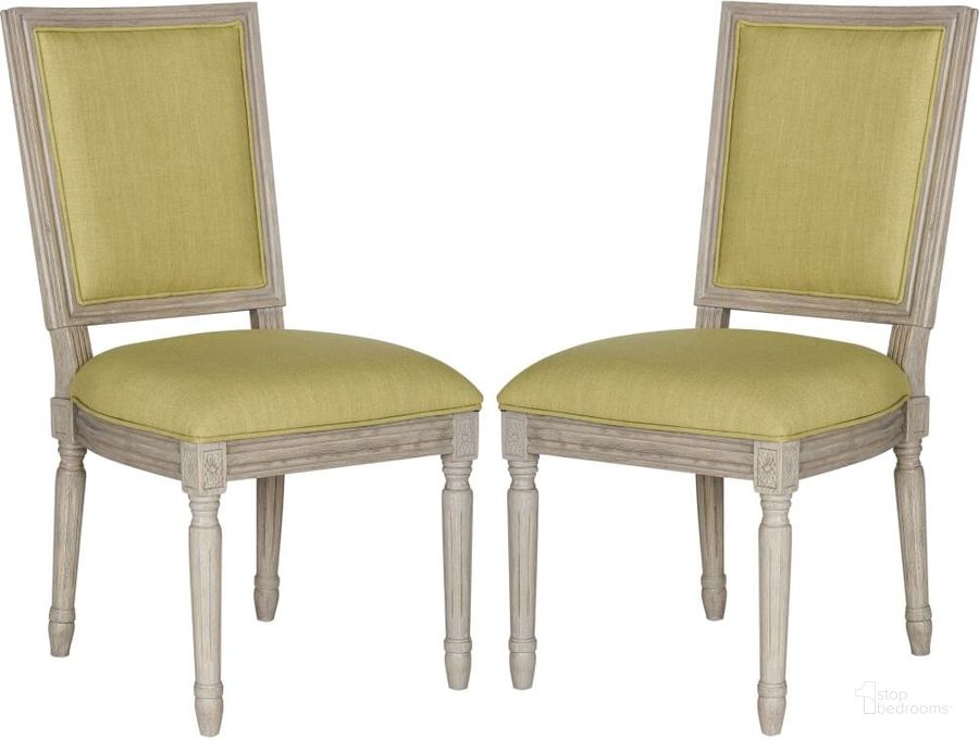 The appearance of Buchanan Spring Green and Rustic Grey French Brasserie Linen Rect Side Chair Set of 2 designed by Safavieh in the modern / contemporary interior design. This spring green piece of furniture  was selected by 1StopBedrooms from Buchanan Collection to add a touch of cosiness and style into your home. Sku: FOX6229J-SET2. Material: Wood. Product Type: Dining Chair. Image1