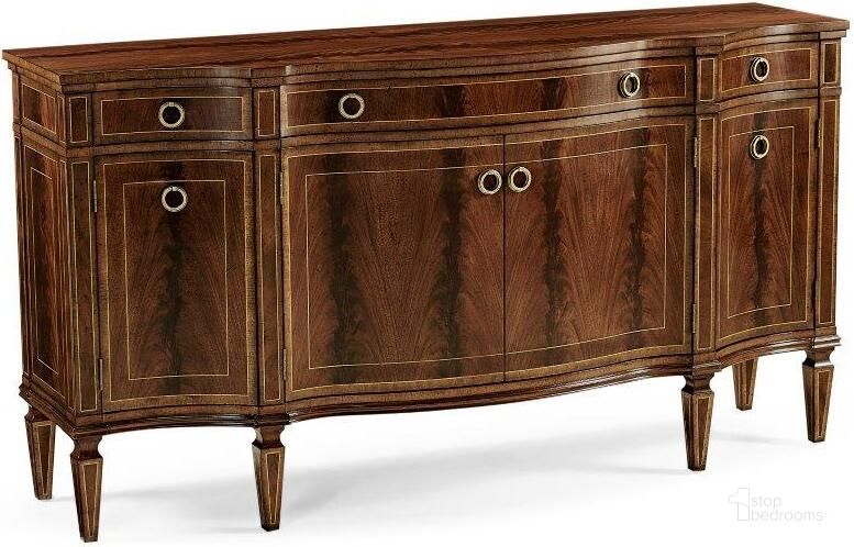The appearance of Buckingham Serpentine Mahogany Sideboard With Four Doors designed by Jonathan Charles in the traditional interior design. This antique piece of furniture  was selected by 1StopBedrooms from Buckingham Collection to add a touch of cosiness and style into your home. Sku: 494662-MAH. Material: Wood. Product Type: Sideboard. Image1