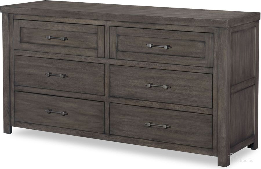 The appearance of Bunkhouse Aged Barnwood 6 Drawer Dresser designed by Legacy Classic Kids in the transitional interior design. This brown piece of furniture  was selected by 1StopBedrooms from Bunkhouse Collection to add a touch of cosiness and style into your home. Sku: N8830-1100. Product Type: Dresser. Image1