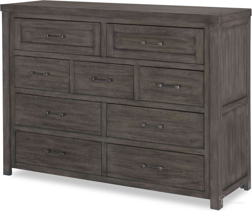 The appearance of Bunkhouse Aged Barnwood 9 Drawer Bureau designed by Legacy Classic Kids in the transitional interior design. This brown piece of furniture  was selected by 1StopBedrooms from Bunkhouse Collection to add a touch of cosiness and style into your home. Sku: N8830-1500. Product Type: Dresser. Image1