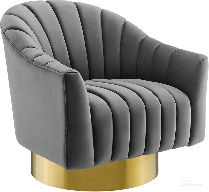 The appearance of Buoyant Gray Vertical Channel Tufted Accent Lounge Performance Velvet Swivel Chair designed by Modway in the modern / contemporary interior design. This gray piece of furniture  was selected by 1StopBedrooms from Buoyant Collection to add a touch of cosiness and style into your home. Sku: EEI-3459-GRY. Material: Wood. Product Type: Swivel Chair. Image1