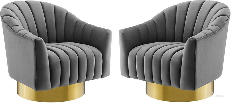 The appearance of Buoyant Swivel Chair Performance Velvet Set of 2 EEI-4430-GRY designed by Modway in the modern / contemporary interior design. This gray piece of furniture  was selected by 1StopBedrooms from Buoyant Collection to add a touch of cosiness and style into your home. Sku: EEI-4430-GRY. Material: Wood. Product Type: Swivel Chair. Image1