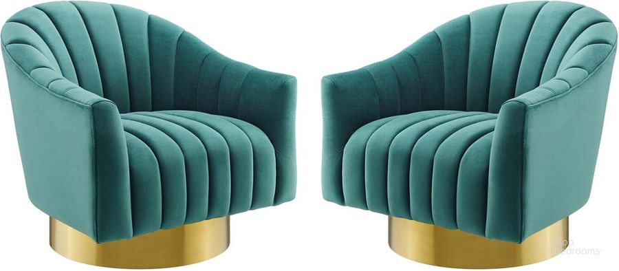 The appearance of Buoyant Swivel Chair Performance Velvet Set of 2 EEI-4430-TEA designed by Modway in the modern / contemporary interior design. This teal piece of furniture  was selected by 1StopBedrooms from Buoyant Collection to add a touch of cosiness and style into your home. Sku: EEI-4430-TEA. Material: Wood. Product Type: Swivel Chair. Image1
