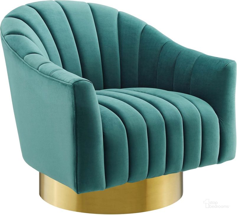 The appearance of Buoyant Teal Vertical Channel Tufted Accent Lounge Performance Velvet Swivel Chair designed by Modway in the modern / contemporary interior design. This teal piece of furniture  was selected by 1StopBedrooms from Buoyant Collection to add a touch of cosiness and style into your home. Sku: EEI-3459-TEA. Material: Wood. Product Type: Swivel Chair. Image1