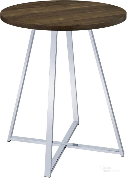 The appearance of Burkhart Sled Base Round Bar Table Brown Oak and Chrome designed by Coaster in the modern / contemporary interior design. This brown oak piece of furniture  was selected by 1StopBedrooms from Burkhart Collection to add a touch of cosiness and style into your home. Sku: 183516. Material: Metal. Product Type: Bar Table. Image1