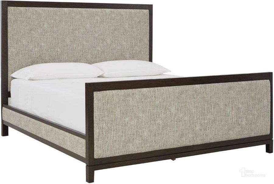 The appearance of Burkhaus Brown And Beige King Upholstered Panel Bed designed by Signature Design by Ashley in the modern / contemporary interior design. This brown piece of furniture  was selected by 1StopBedrooms from Burkhaus Collection to add a touch of cosiness and style into your home. Sku: B984-58;B984-56;B984-97. Bed Type: Panel Bed. Material: Fabric. Product Type: Panel Bed. Bed Size: King. Image1