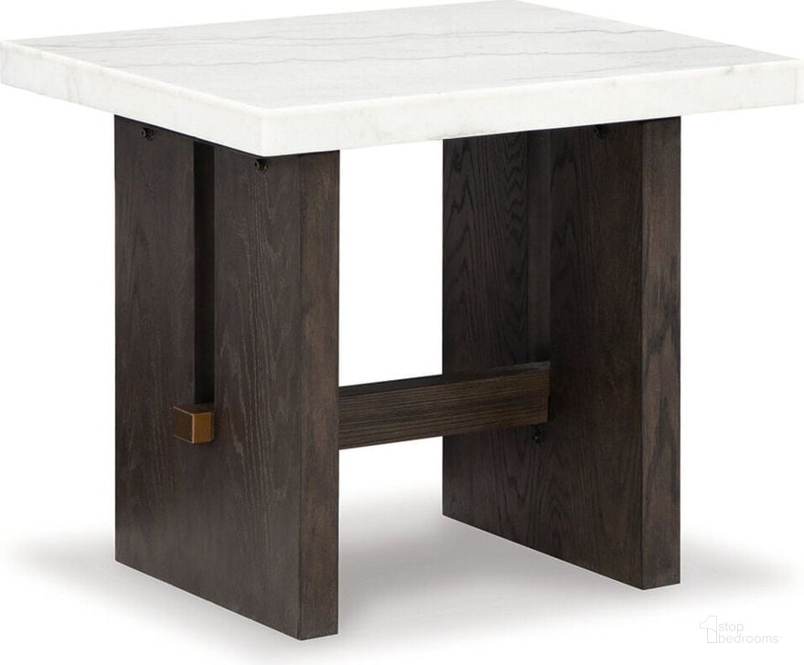 The appearance of Burkhaus White And Dark Brown Rectangular End Table designed by Signature Design by Ashley in the modern / contemporary interior design. This white/dark brown piece of furniture  was selected by 1StopBedrooms from Burkhaus Collection to add a touch of cosiness and style into your home. Sku: T779-3. Material: Marble. Product Type: End Table. Image1