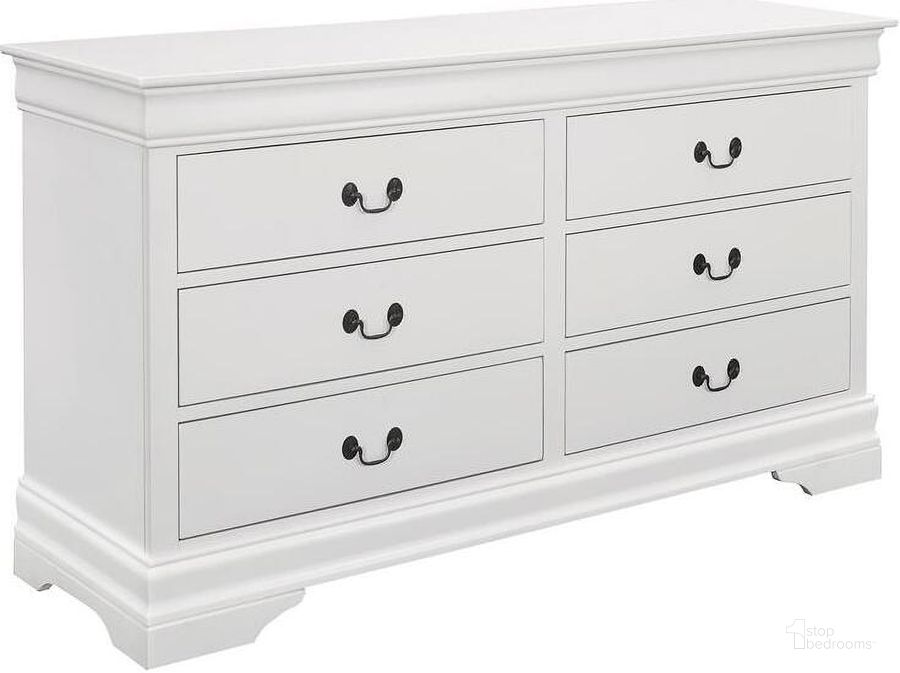 The appearance of Burnice White Dresser 0qb2282462 designed by Off 5th Home in the traditional interior design. This white piece of furniture  was selected by 1StopBedrooms from Burnice Collection to add a touch of cosiness and style into your home. Sku: 204693. Material: Wood. Product Type: Dresser. Image1