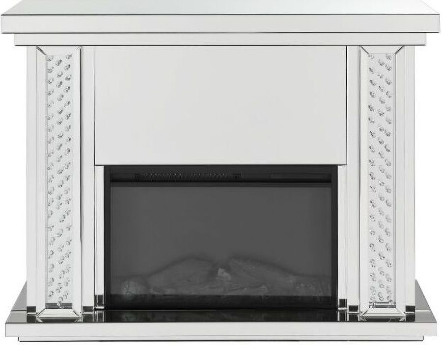 The appearance of Burrell Silver Fireplace and Mantel 0qb2338014 designed by Sterling Designs in the glam interior design. This silver piece of furniture  was selected by 1StopBedrooms from Burrell Collection to add a touch of cosiness and style into your home. Sku: 90254. Material: Wood. Product Type: Fireplace. Image1