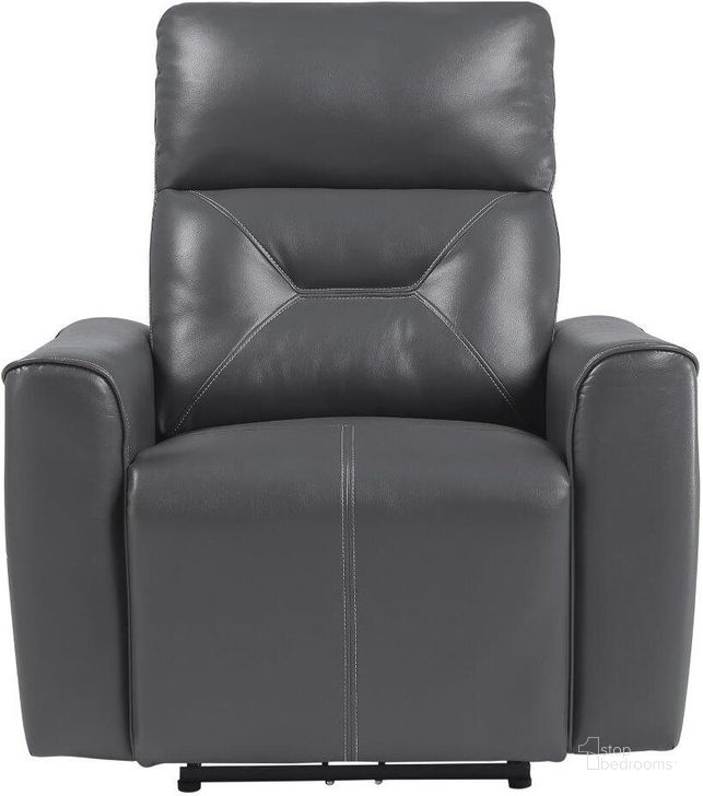 The appearance of Burwell Gray Power Reclining Chair designed by Homelegance in the modern / contemporary interior design. This gray piece of furniture  was selected by 1StopBedrooms from Burwell Collection to add a touch of cosiness and style into your home. Sku: 9446GY-1PW. Material: Faux Leather. Product Type: Reclining Chair. Image1