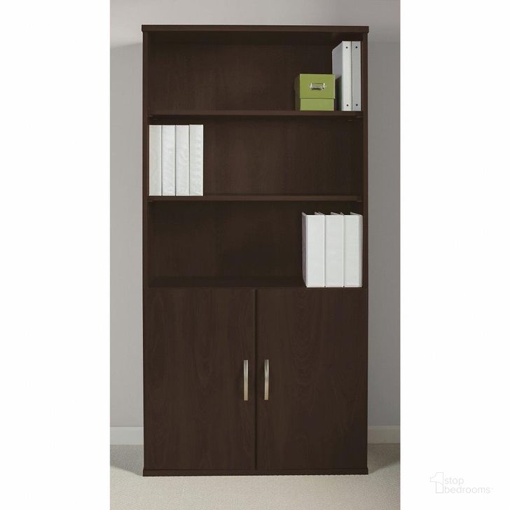 The appearance of Bush Business Furniture 36W 5 Shelf Bookcase with Doors in Mocha Cherry designed by Bush Furniture in the transitional interior design. This cherry piece of furniture  was selected by 1StopBedrooms from Series C Elite Collection to add a touch of cosiness and style into your home. Sku: SRE221MR. Product Type: Bookcase. Image1