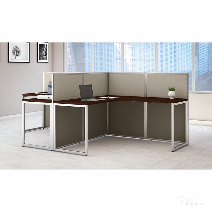 The appearance of Bush Business Furniture Easy Office 60W 2 Person L Shaped Cubicle Desk Workstation with 45H Panels in Mocha Cherry designed by Bush Furniture in the transitional interior design. This cherry piece of furniture  was selected by 1StopBedrooms from Easy Office Collection to add a touch of cosiness and style into your home. Sku: EOD560MR-03K. Material: Wood. Product Type: Work Station. Image1