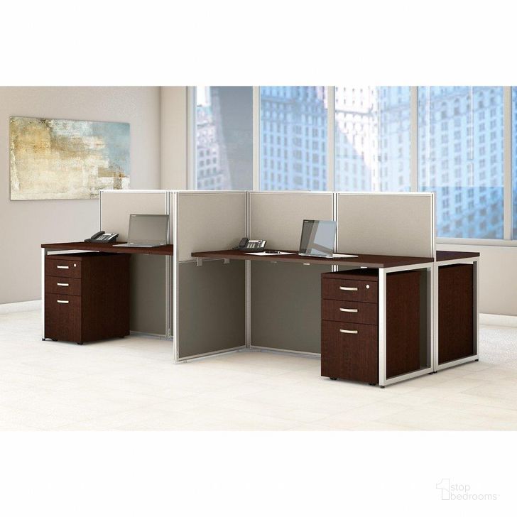 The appearance of Bush Business Furniture Easy Office 60W 4 Person Cubicle Desk with File Cabinets and 45H Panels in Mocha Cherry designed by Bush Furniture in the transitional interior design. This cherry piece of furniture  was selected by 1StopBedrooms from Easy Office Collection to add a touch of cosiness and style into your home. Sku: EOD660SMR-03K. Material: Wood. Product Type: Desk. Image1