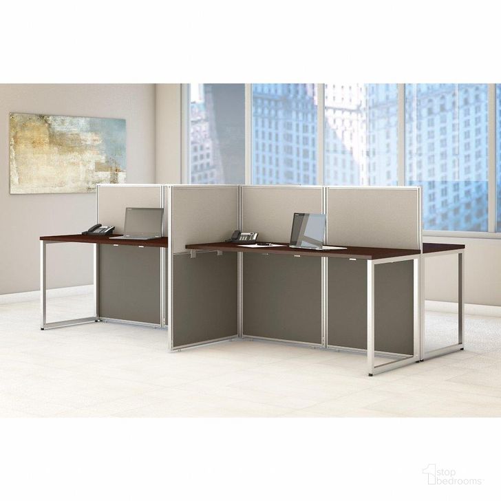 The appearance of Bush Business Furniture Easy Office 60W 4 Person Cubicle Desk Workstation with 45H Panels in Mocha Cherry designed by Bush Furniture in the transitional interior design. This cherry piece of furniture  was selected by 1StopBedrooms from Easy Office Collection to add a touch of cosiness and style into your home. Sku: EOD660MR-03K. Material: Wood. Product Type: Work Station. Image1