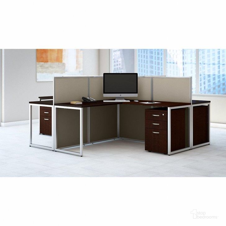 The appearance of Bush Business Furniture Easy Office 60W 4 Person L Shaped Cubicle Desk with Drawers and 45H Panels in Mocha Cherry designed by Bush Furniture in the transitional interior design. This cherry piece of furniture  was selected by 1StopBedrooms from Easy Office Collection to add a touch of cosiness and style into your home. Sku: EOD760SMR-03K. Material: Wood. Product Type: Desk. Image1