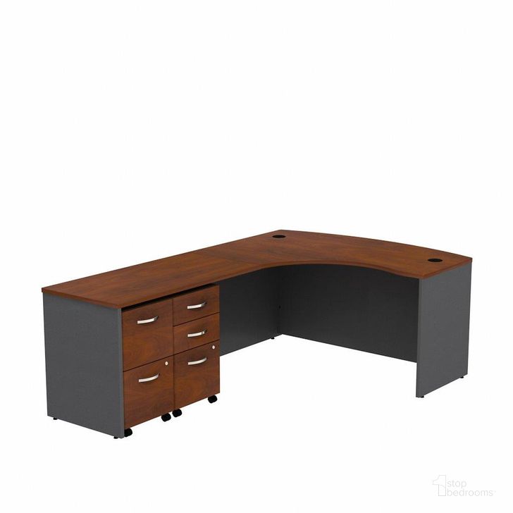 The appearance of Bush Business Furniture Series C 60W Bowfront Lh L-Desk, 2-Drawer Mobile Pedestal and 3-Drawer Mobile Pedestal Src034Hclsu designed by Bush Furniture in the modern / contemporary interior design. This hansen cherry piece of furniture  was selected by 1StopBedrooms from Series C Collection to add a touch of cosiness and style into your home. Sku: SRC034HCLSU. Product Type: Desk. Image1
