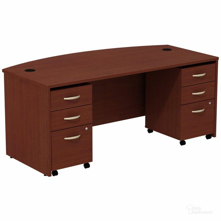 The appearance of Bush Business Furniture Series C 72W Bowfront Shell Desk with (2) 3-Drawer Mobile Pedestals Src013Masu designed by Bush Furniture in the transitional interior design. This mahogany piece of furniture  was selected by 1StopBedrooms from Series C Collection to add a touch of cosiness and style into your home. Sku: SRC013MASU. Product Type: Desk. Image1