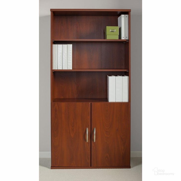 The appearance of Bush Business Furniture Series C Elite 36W 5 Shelf Bookcase with Doors in Hansen Cherry designed by Bush Furniture in the transitional interior design. This cherry piece of furniture  was selected by 1StopBedrooms from Series C Elite Collection to add a touch of cosiness and style into your home. Sku: SRE221HC. Product Type: Bookcase. Image1