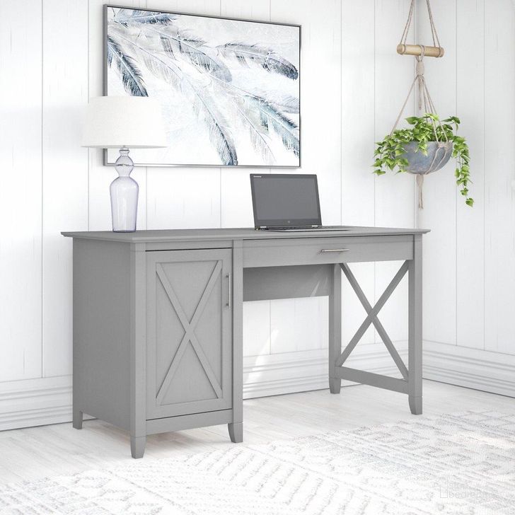 The appearance of Bush Furniture Key West 54W Computer Desk With Keyboard Tray And Storage In Cape Cod Gray designed by Bush Furniture in the country / farmhouse interior design. This gray piece of furniture  was selected by 1StopBedrooms from Key West Collection to add a touch of cosiness and style into your home. Sku: KWD154CG-03. Product Type: Computer Desk. Image1