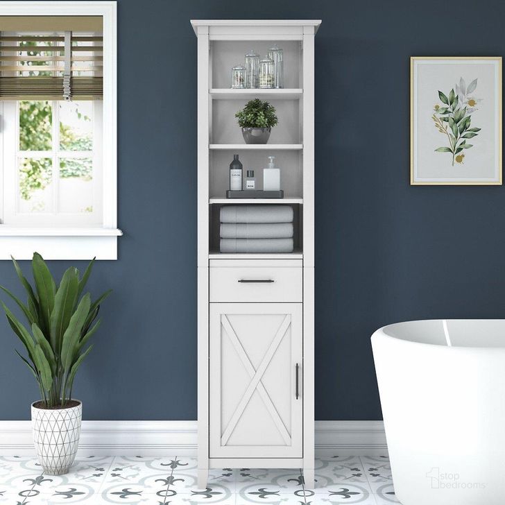 The appearance of Bush Furniture Key West Tall Bathroom Storage Cabinet in White Ash designed by Bush Furniture in the country / farmhouse interior design. This off white piece of furniture  was selected by 1StopBedrooms from Key West Bathroom Collection to add a touch of cosiness and style into your home. Sku: KWS168WAS-03. Product Type: Bathroom Storage. Image1