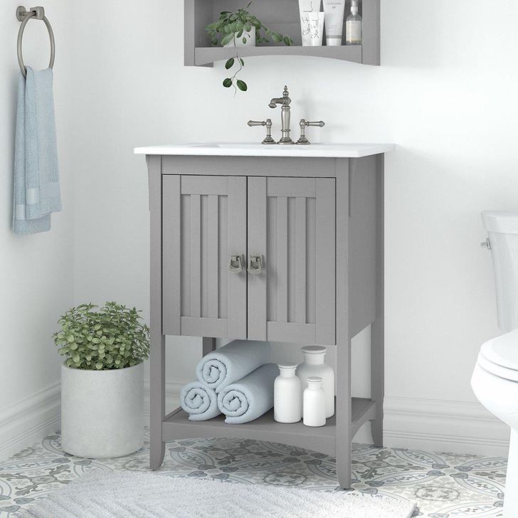 The appearance of Bush Furniture Salinas 24W Bathroom Vanity with Sink in Cape Cod Gray designed by Bush Furniture in the country / farmhouse interior design. This gray piece of furniture  was selected by 1StopBedrooms from Salinas Bathroom Collection to add a touch of cosiness and style into your home. Sku: SAVN124CG-03K. Product Type: Bathroom Vanity. Image1