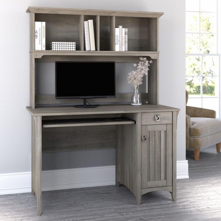 The appearance of Bush Furniture Salinas Small Computer Desk with Hutch in Driftwood Gray designed by Bush Furniture in the country / farmhouse interior design. This driftwood piece of furniture  was selected by 1StopBedrooms from Salinas Collection to add a touch of cosiness and style into your home. Sku: MY72508-03. Product Type: Computer Desk. Image1