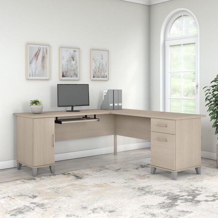 The appearance of Bush Furniture Somerset 72W L Shaped Desk with Storage in Sand Oak designed by Bush Furniture in the modern / contemporary interior design. This sand oak piece of furniture  was selected by 1StopBedrooms from Somerset Collection to add a touch of cosiness and style into your home. Sku: WC81110K. Product Type: Desk. Image1