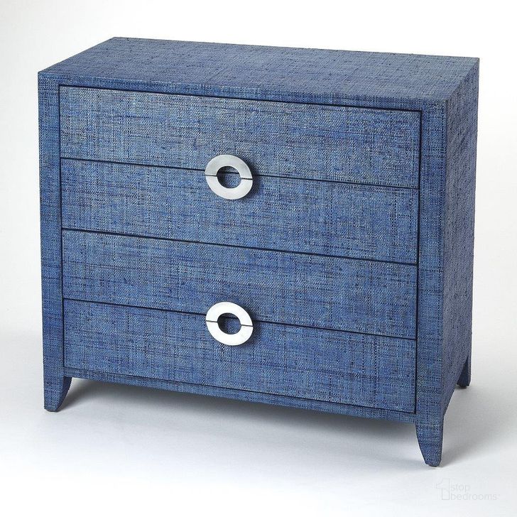 The appearance of Butler Amelle Blue Raffia Accent Chest designed by Butler Specialty Company in the modern / contemporary interior design. This blue piece of furniture  was selected by 1StopBedrooms from Loft Collection to add a touch of cosiness and style into your home. Sku: 4483361. Product Type: Accent Chest. Material: Plywood. Image1